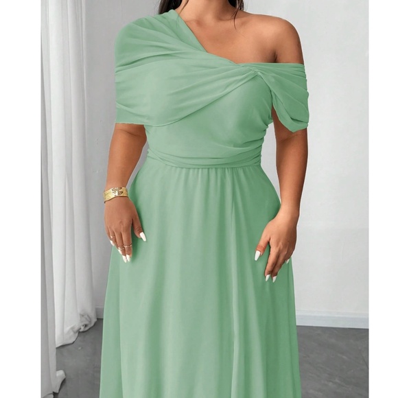 Plus One Shoulder Split thigh Party Evening Gown Dress - Picture 11 of 16